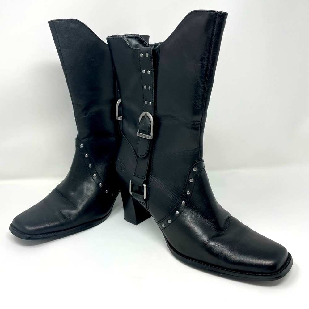 Harley Davidson Johanna Women’s Mid-Calf Black Zip Leather Boots Size 9
